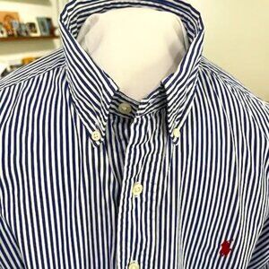 Ralph Lauren Classic Fit Men's Large Long Sleeve Button Down Shirt Blue White